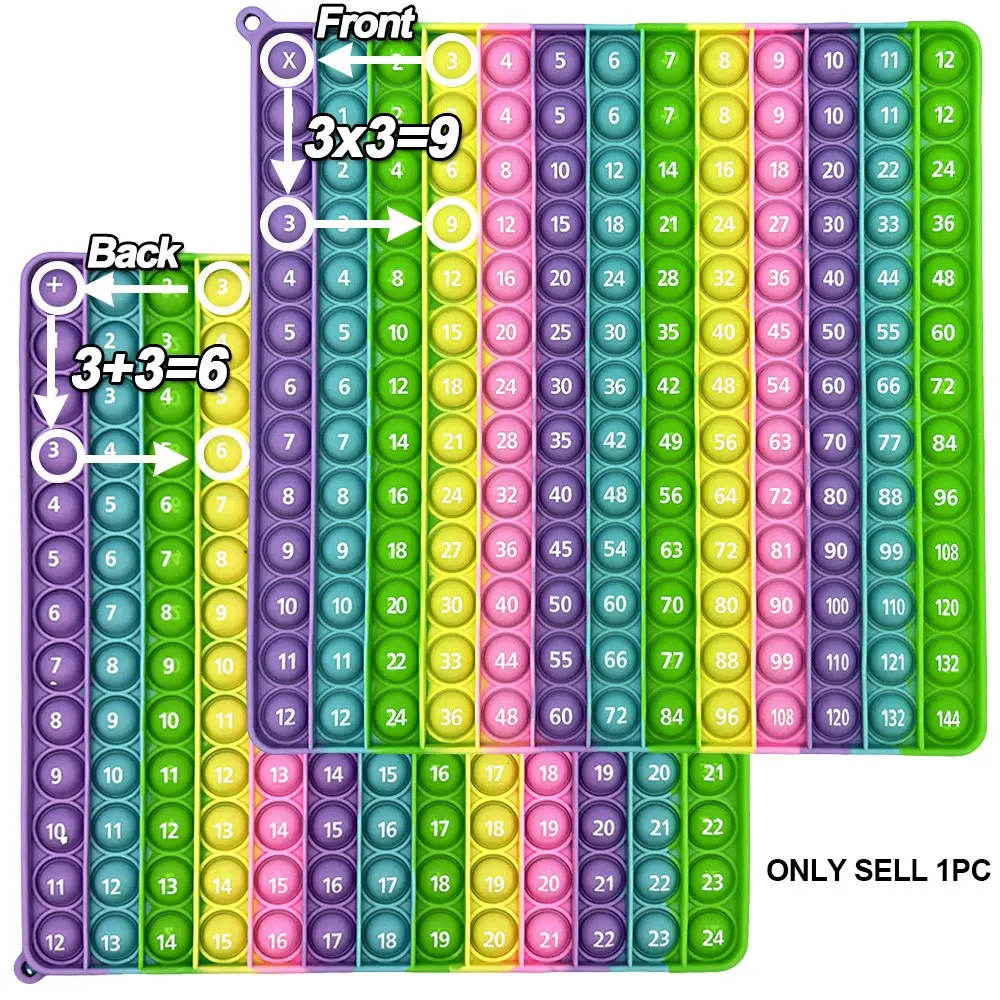 Double-sided Multiplication Game, 1 Count Addition Numbers Pop Fidget Math Toy, Engaging Visuals, Mental Stimulation, Squishy Stress Relief Learning Tool for Kids, Pop Its