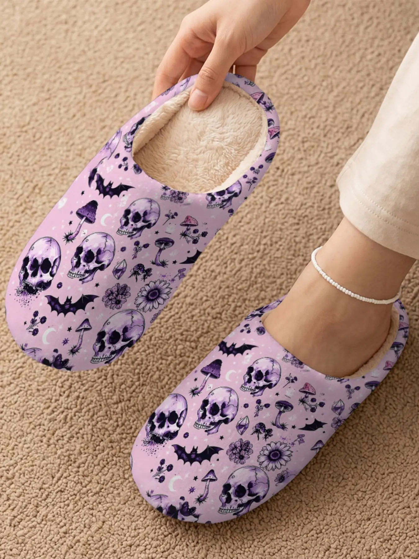 Halloween Theme Plush Slippers Set, Fox Forest, Vintage Floral, Watercolor Dragon, Pumpkin Spider, Night Sky Dragon, Unisex, Non-Slip, Warm, Home Shoes