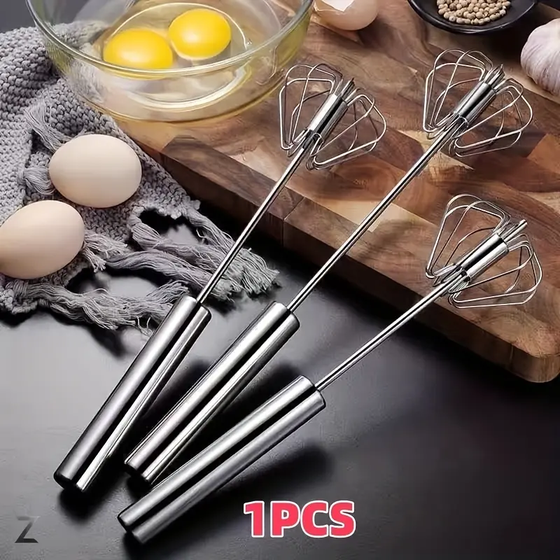 1pc Labor-Saving Semi-Automatic Egg Beater, Stainless Steel Hand Push Rotary Whisk, Baking Kitchen Gadget for Mixing Eggs, Cream, Cake, Easy Clean
