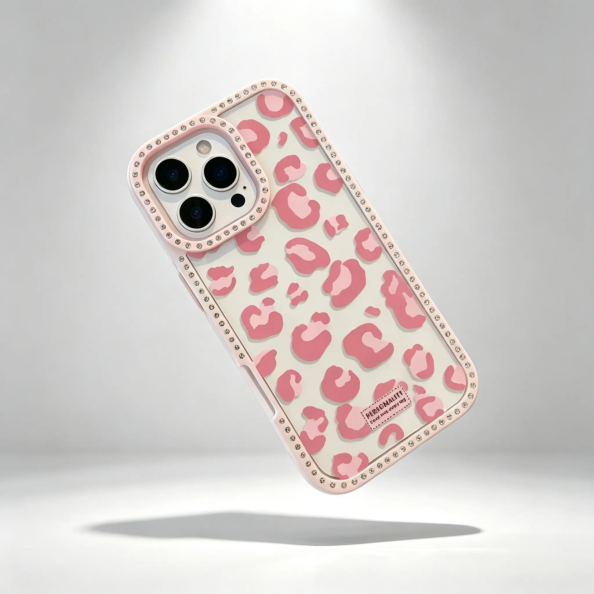 Leopard Print Crystal Shine Smartphone Case - Luxurious Transparent TPU, Soft Shockproof Full Coverage Protection, Stylish Design, Compatible with iPhone 17/16/15/14/13/12/11, Ideal Gift,Y2K Preppy Pink Cheetah Pattern Diamond Border Phone Case