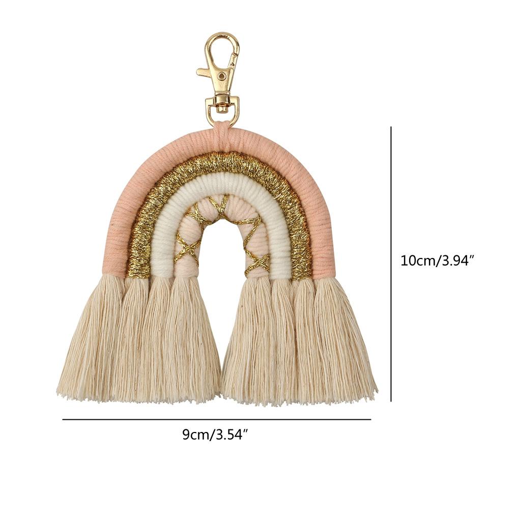 Chic Tassel Macrame Keyrings Weaving Rainbow Keychain for Daily Going out Trips