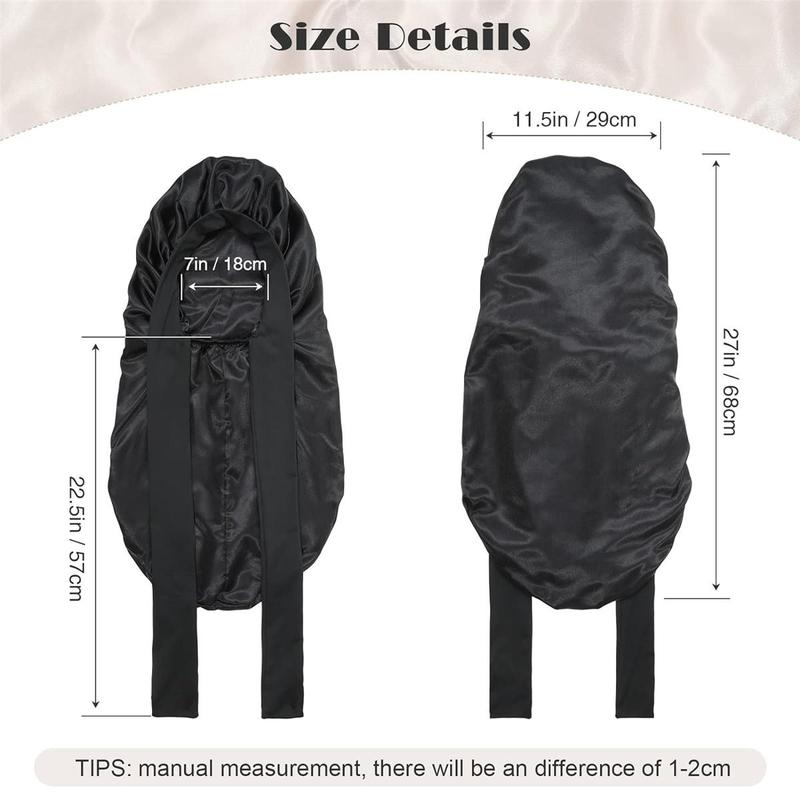 AWAYTR Single Layer Long Satin Bonnet Adjustable Silk Like Hair Bonnets for Women Sleeping Cap for Hair with Elastic Tie Band Hair Care Cap Haircare