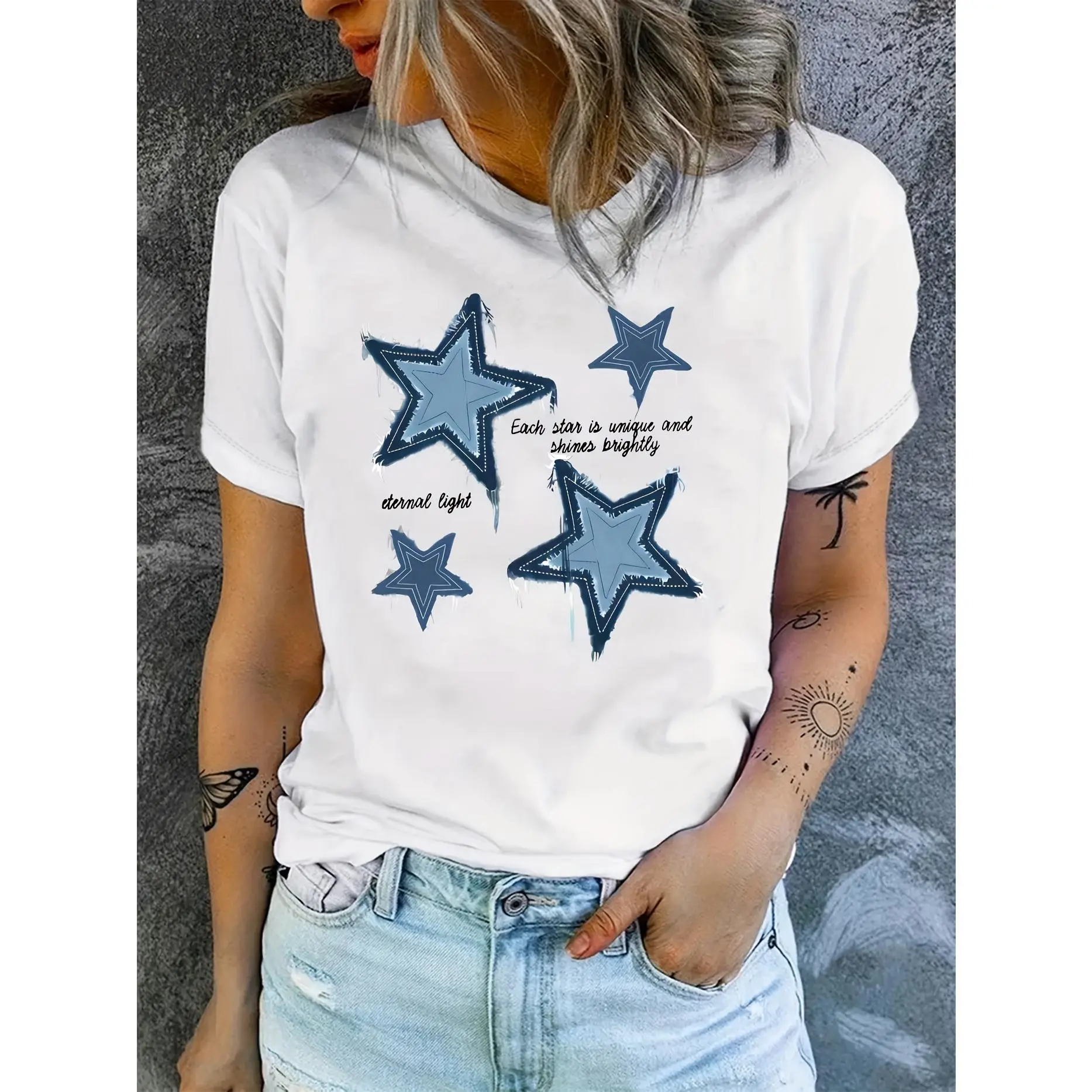 Star Graphic T-shirt Each Star Is Unique And Shines Brightly Design 100% Cotton White S-5XL Women Inspirational Casual-Wear Gift-for-Her