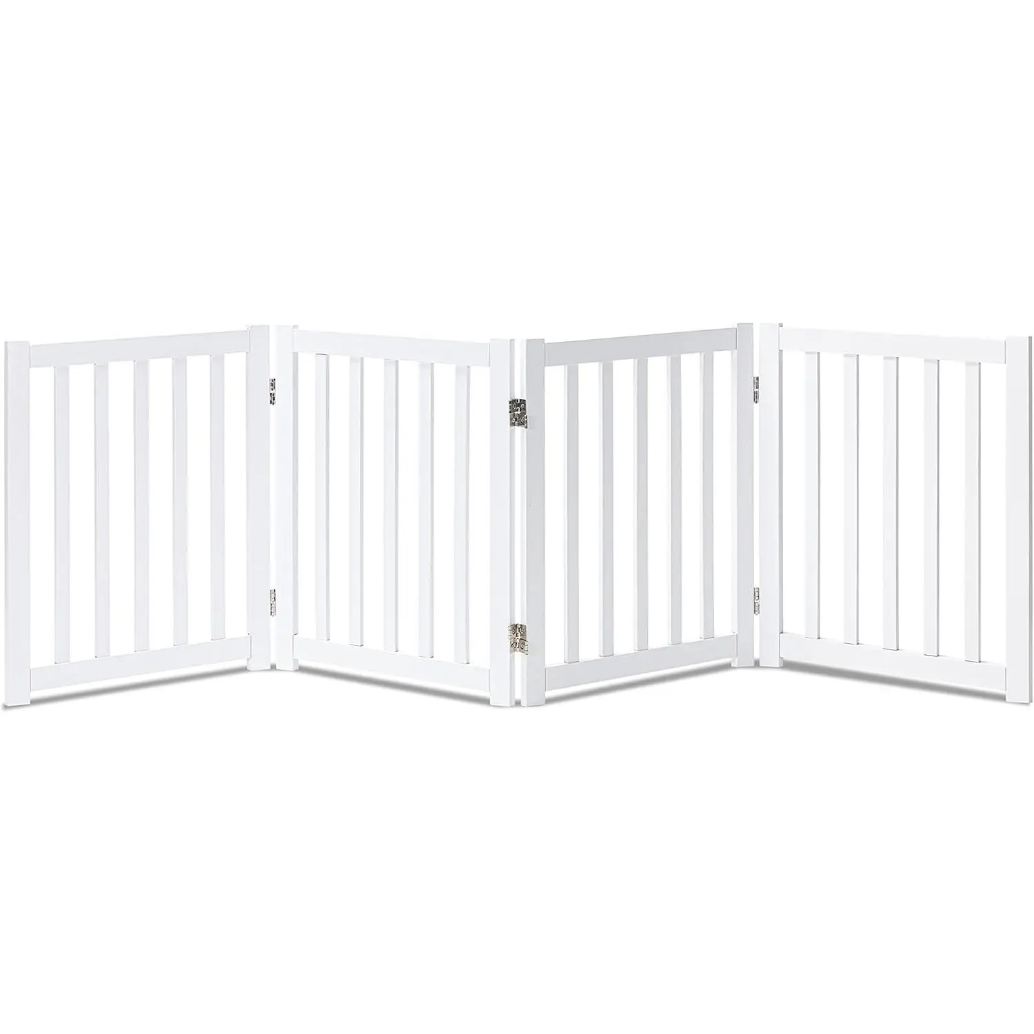 4-Panel Wooden Free Standing Foldable Dog Gate Indoor – 24" High, Extra Wide Step-Over Safety Pet Gate for Doorways, Stairs, Hallways, Large Spaces & Playpen for Puppies Indoor Use, White