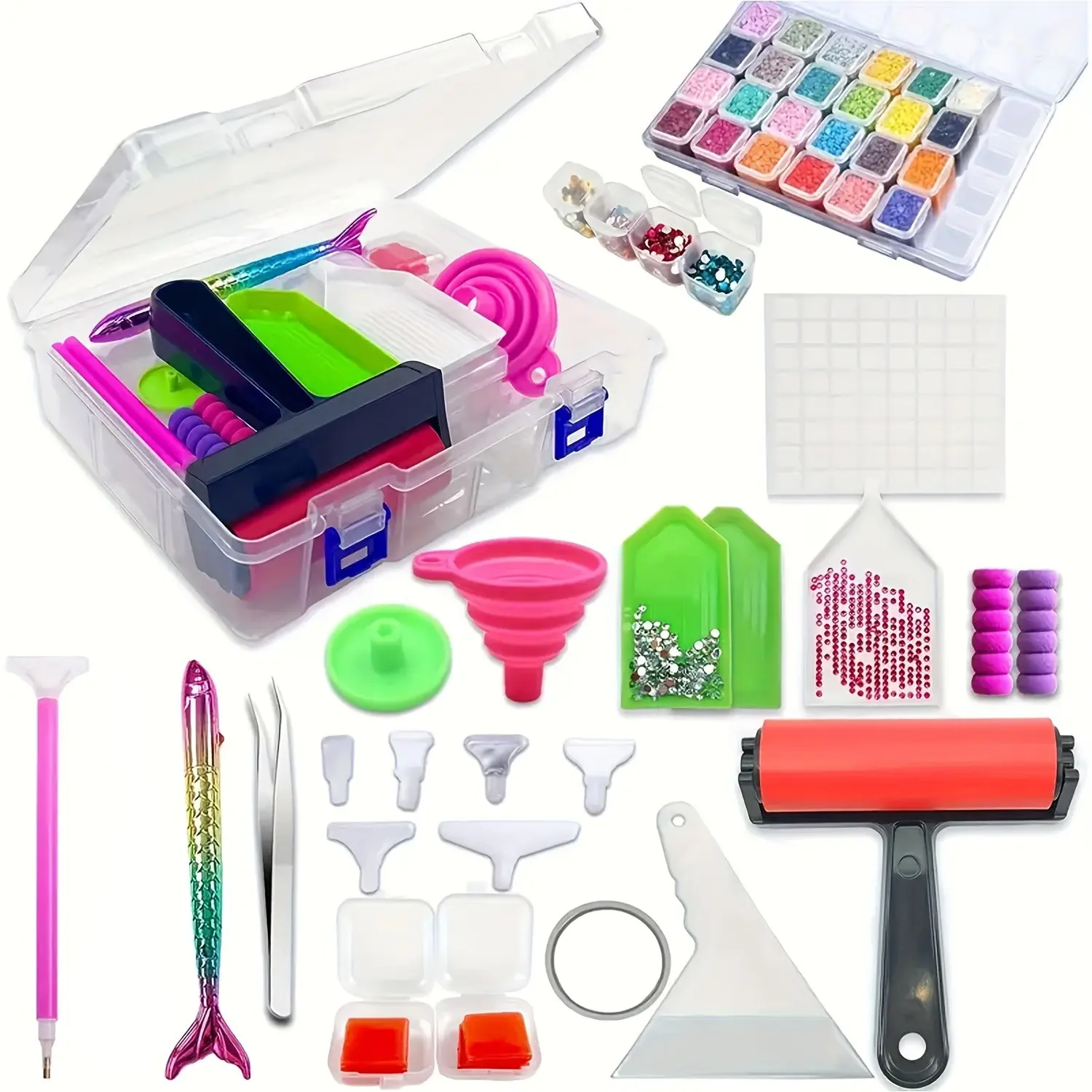 96 Piece 5D Diamond Art Painting Kit, Diamond Art Tools, Comprehensive Tool Set with DIY Accessories, Rhinestone Storage Box, Diamond Embroidery Box, Bead Roller