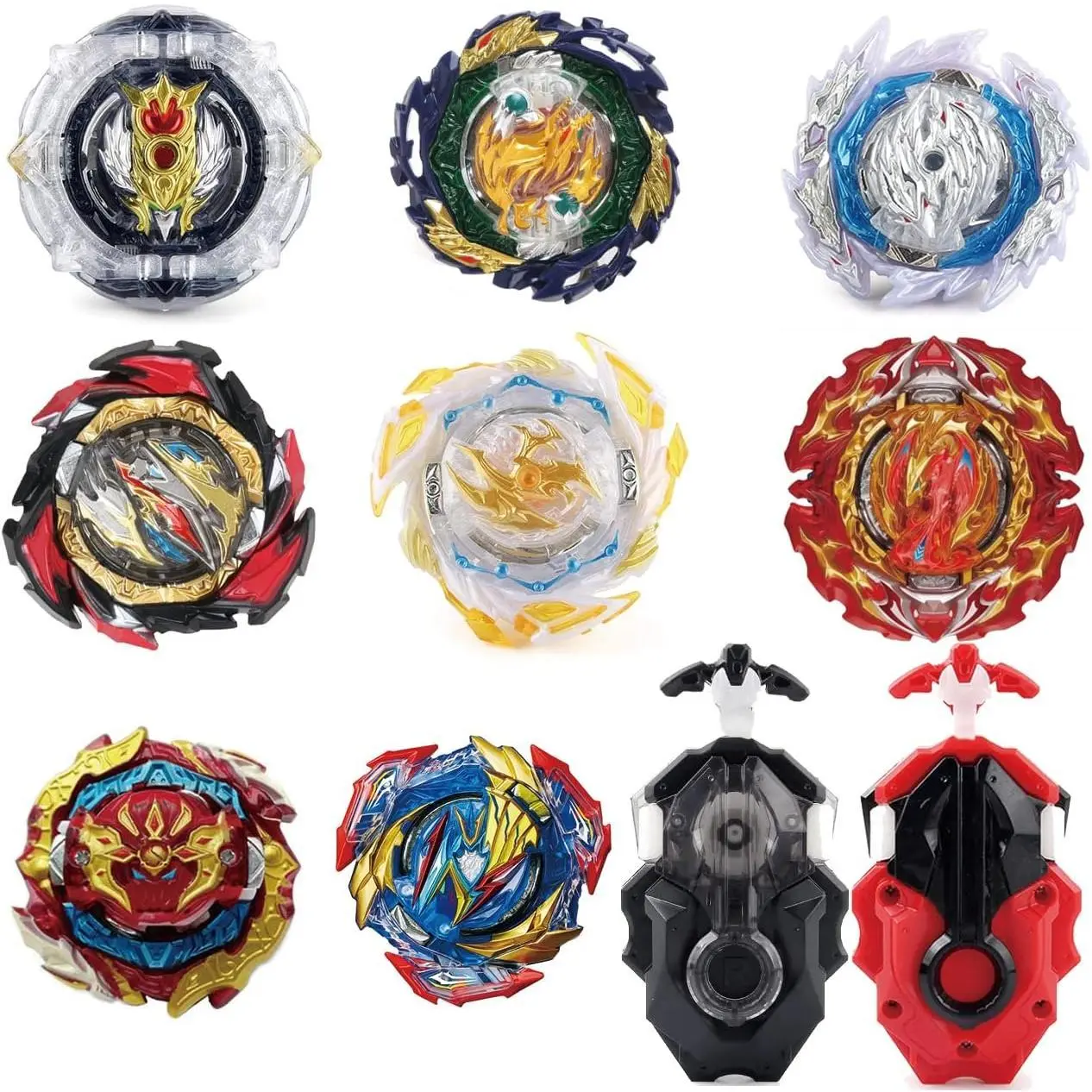 Battling Top Burst Gyro Toy Set Toy Gift for Children Boys Ages 6 8 10 12+ Combat Battling Game 12 Burst Spinning Tops 2 Two Way Launchers Grip Starter (BOZE-B8)