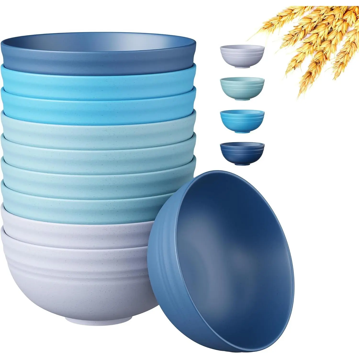 10 PCS Cereal Bowls,Plastic bowls,Wheat Straw Soup Bowl,Blue |   Unbreakable,Dishwasher & Microwave Safe, Easy-to-Clean,Lightweight,Portable,for Camping Salad Kitchen & Picnics,Snack,Small