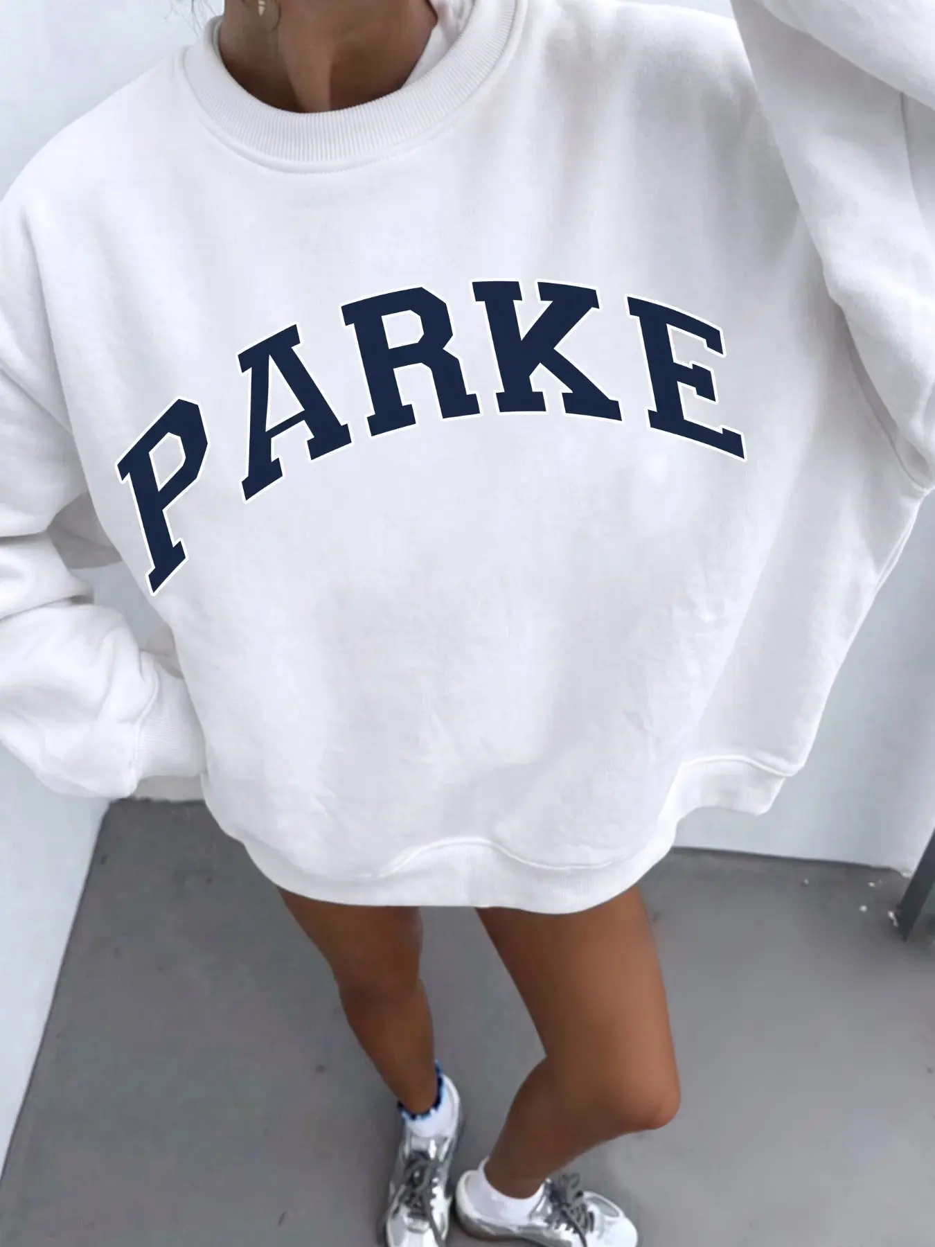 Women's Casual "PARKE" Letter Print Loose Pullover Sweatshirt, Encountering Lazy Fashion.2026 New Y2Y Style Casual Women's Sweatshirt - Versatile For Sports, Leisure, And Everyday Wear