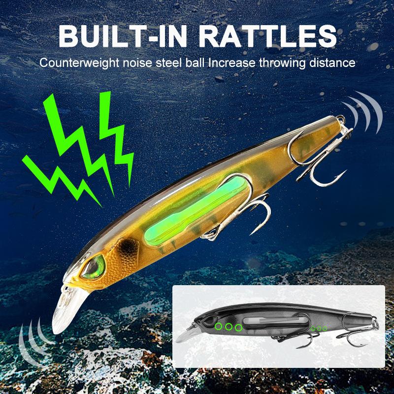 Glow In Dark Sinking Minnow Lures 14.4g Fishing Bait Set Realistic Luminous Swimbaits Sharp Hooks Durable Hard Baits for Freshwater Saltwater Bass Trout Walleye Outdoor Fishing Tackle Gear Angling Supplies