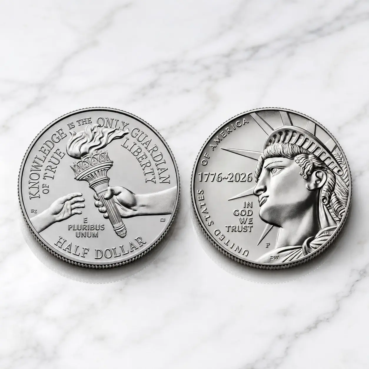 1776-2026 Us Independence 250th Anniversary Liberty Statue Dual-Sided Commemorative Coin, Silver Color Collectible Medal