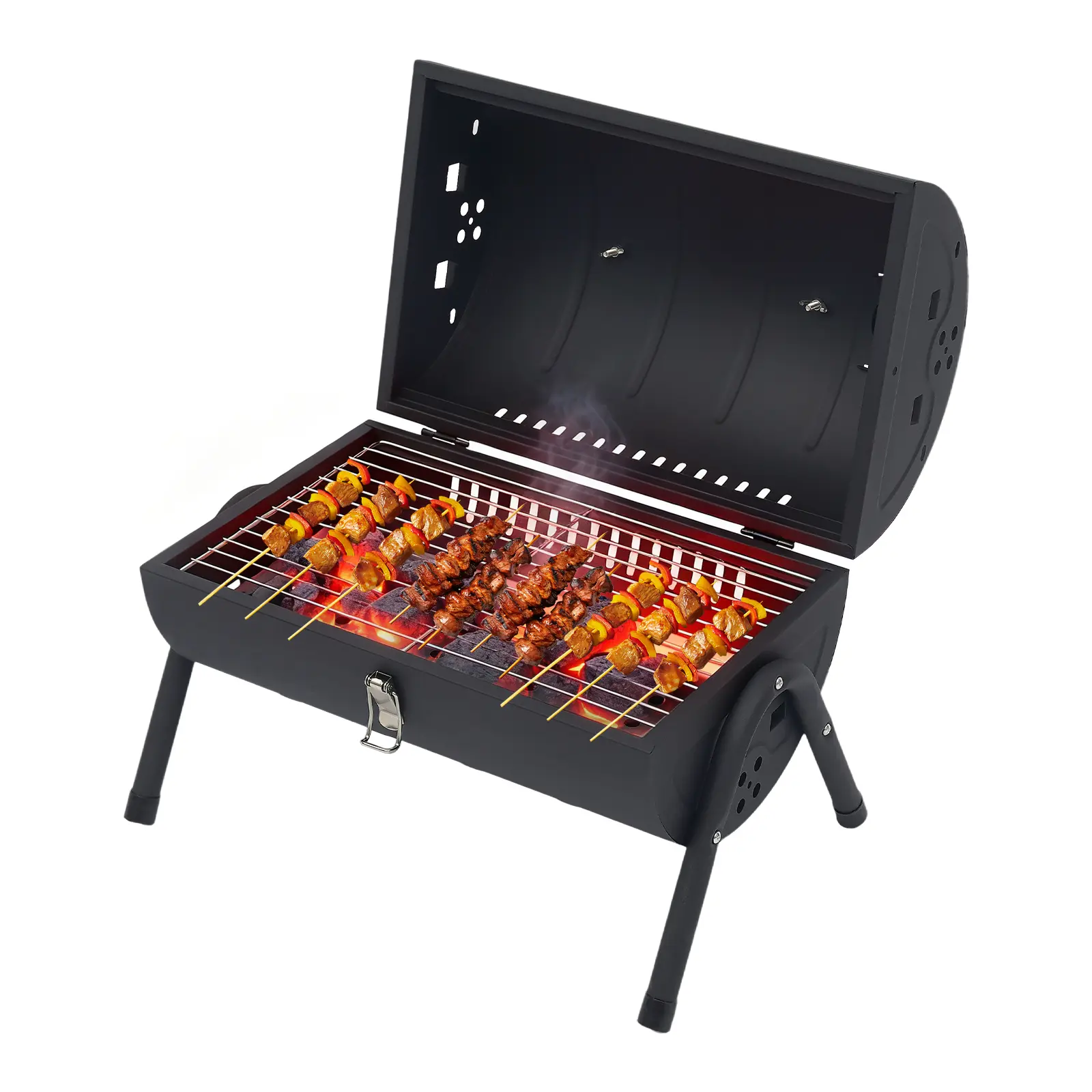 Cold-Rolled Iron Dual Baking Nets Rust-Resistant Charcoal Grill with Dual Tanks, Cold Iron Plate, Covered Braise for Backyard Camping Outdoor BBQ Cooking