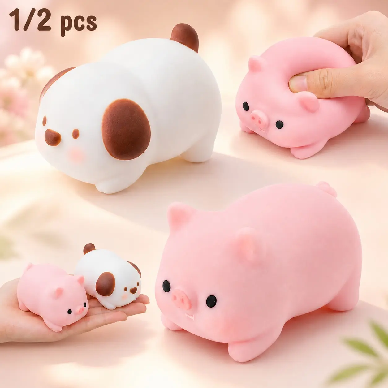 1/2 pcs Squishy Stress Dough Balls, Squeeze Stress Toys Bulks for Teens, Dog & Pig Slow Rising Squeeze Ball, Sensory Fidget Squishy Toys for Anxiety Relief, Party Favors & Birthday Gift for Girl Boy Women Girlfriend