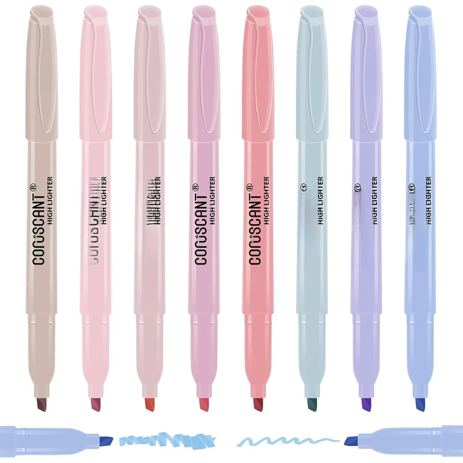 Pastel Highlighters Set,  Colors Chisel Tip Cute  Highlighters, No Bleed Dry , for Journal  Study,  for thin paper, School Office Supplies, 8 Pack