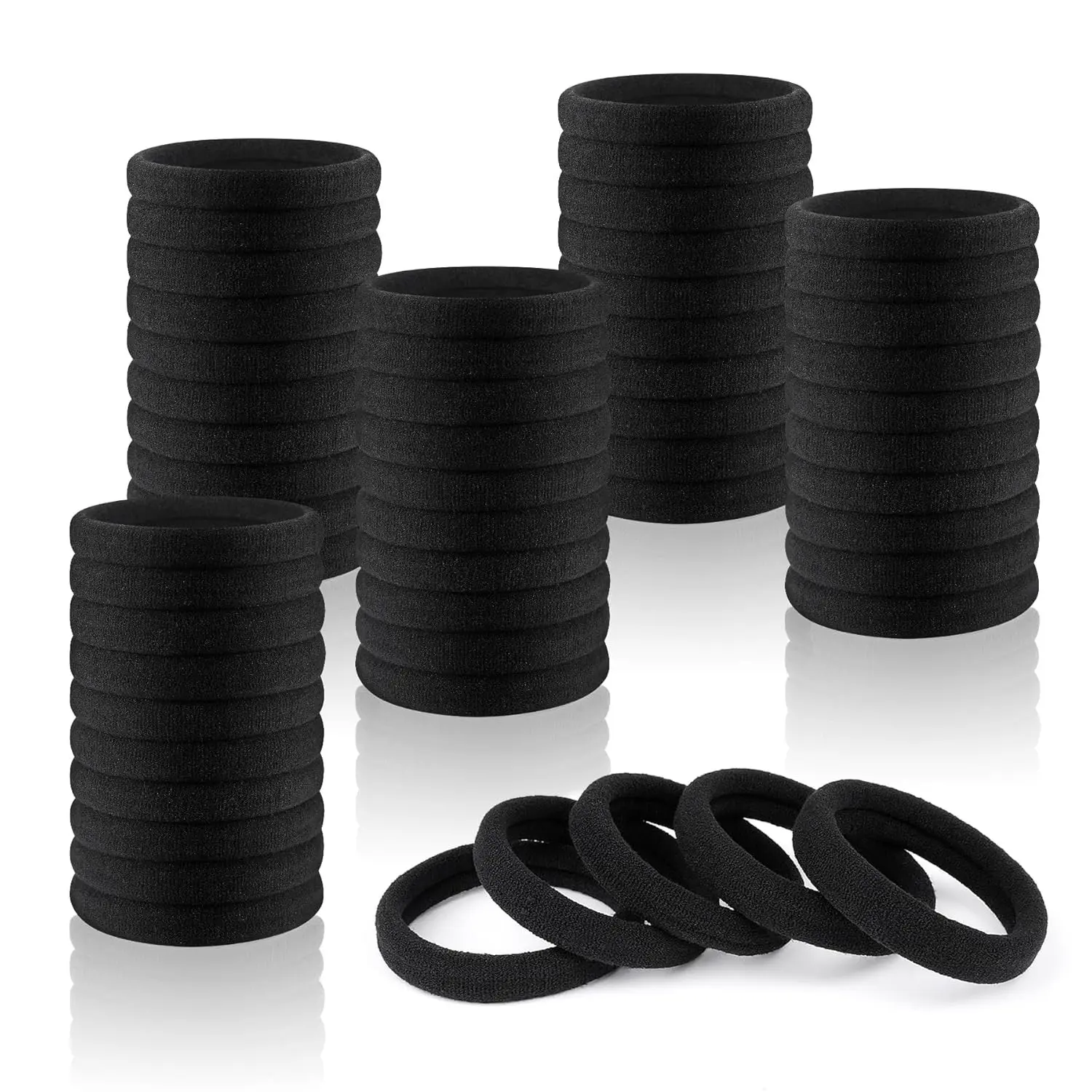 180Pcs Black Hair Ties No Damage for Thick Hair, High Stretch Hair Bands, Seamless Cotton Ponytail Holders for Women Girls or Men, Ouchless Elastic Hair Ties for Gym & Daily Use