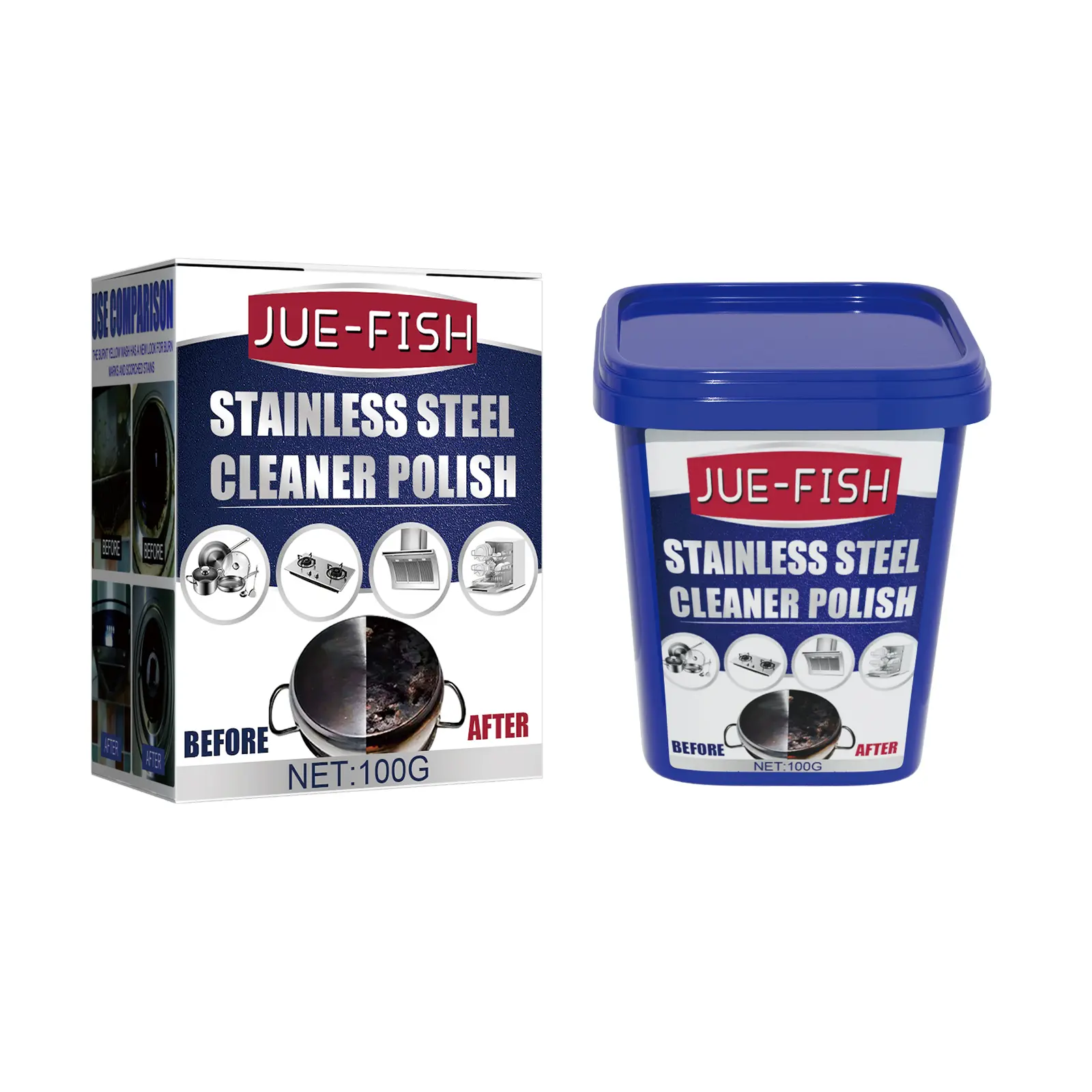 Jue-Fish Stainless Steel Household Cleaning Paste, Paste Form Stain Remover for Pots, Rust Stains, Pot Bottoms, and Stove Black Grime