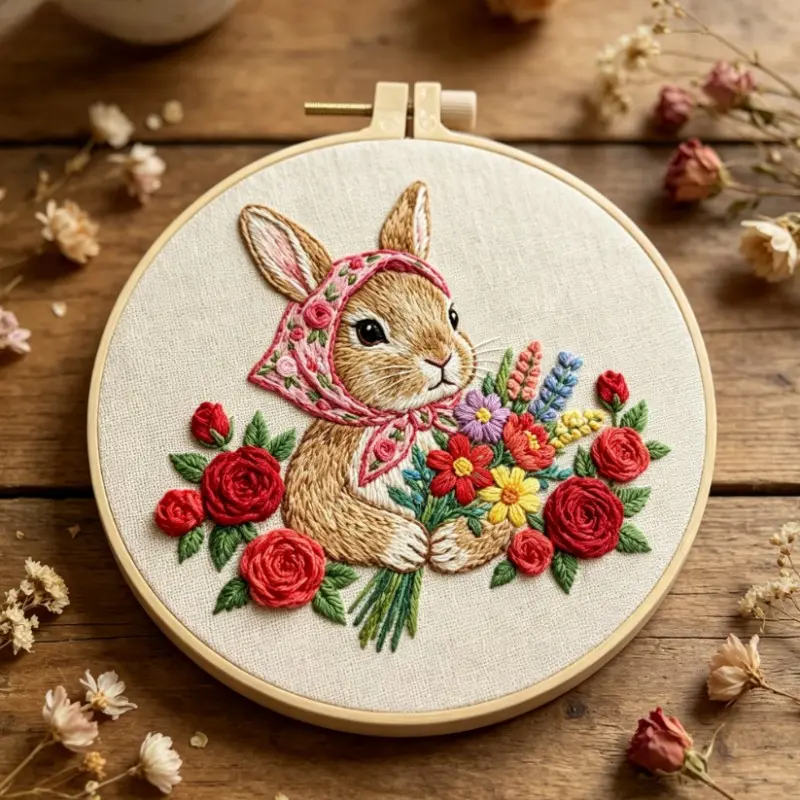 Beginner Cross Stitch Kit, Elegant Animal Floral Embroidered Design, DIY Embroidery Set, Includes Cotton Fabric, Thread, Needle, Instruction Manual, 20cm Hoop