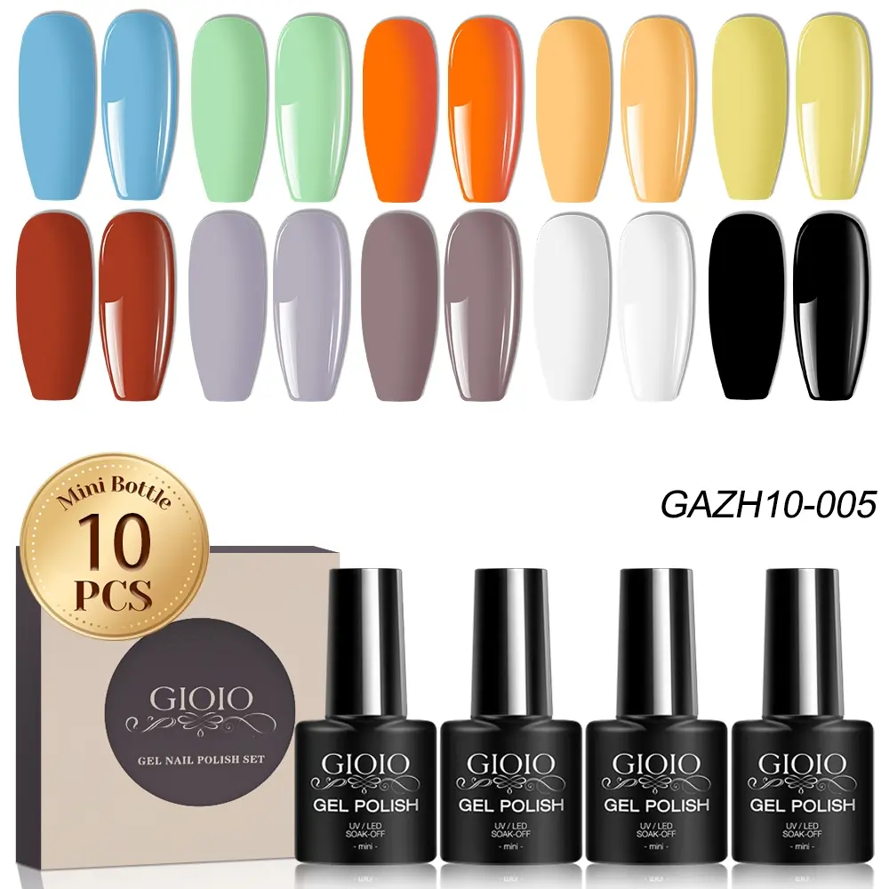 GIOIO 10 Colors Gel Nail Polish Set: White/Yellow/Orange/Blue/Green/Gray-Purple—Vibrant Color Collection, Versatile for All Seasons, UV-Cured Gel Nail Polish