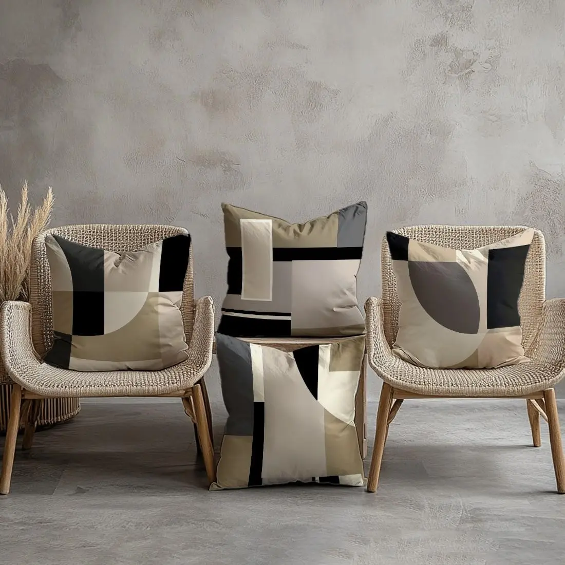 4 Piece Nordic Luxury Geometric Pillow Covers, Camel Patchwork, Living Room Sofa Bedroom Balcony, Single Side Print, Hidden Zipper, Easy to Clean