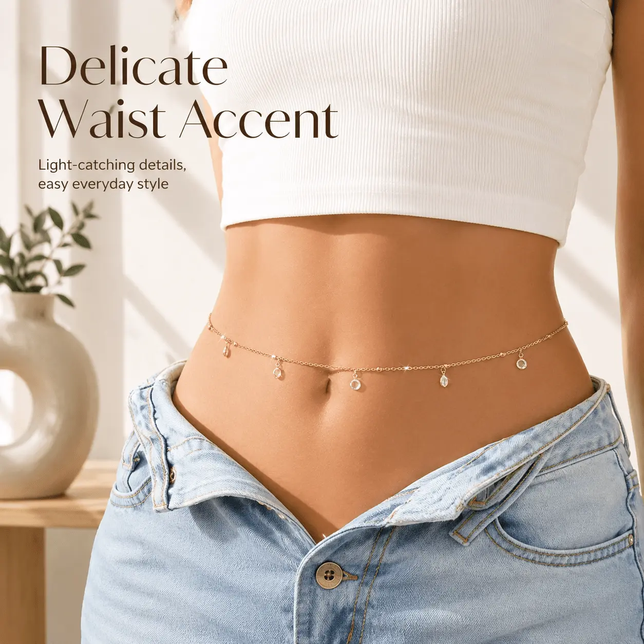 4PCS Dainty Waist Chain for Women, Dangling Charm Belly Chain, Minimalist Body Jewelry, Trendy Bikini Waist Jewelry for Summer Beach, Vacation, Festival & Daily Outfit
