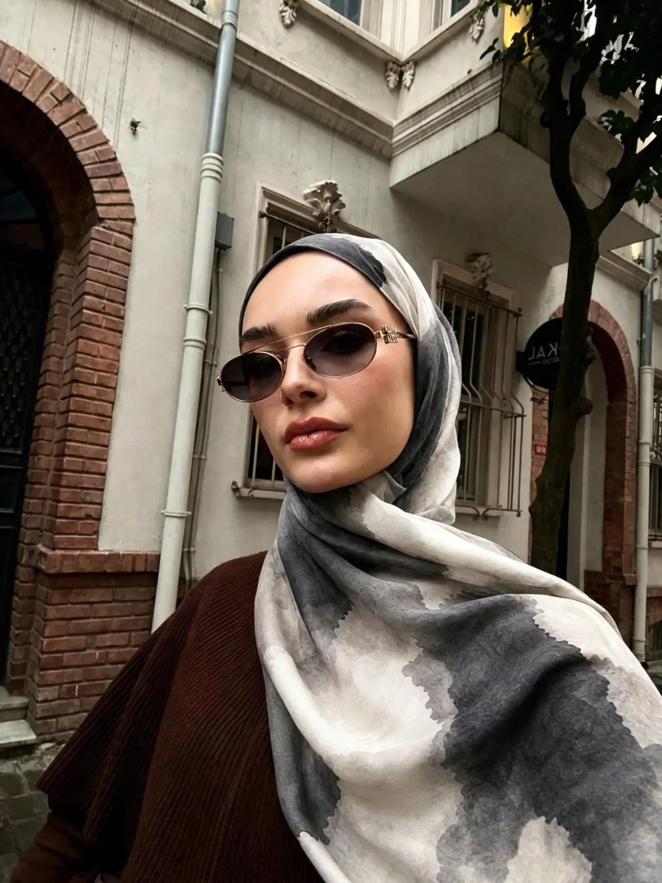 Women's Ink Wash Headscarf, Single-Sided Digital Print, Soft Breathable Cotton Linen, Modest Outdoor Wear, Ramadan Eid Gift