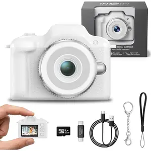 Digital Camera,   Camera for Teens & Beginners, Cute Portable Small Camcorder with 32GB Card, 1080P  Pocket Video Recorder for Travel and Vlogging, White
