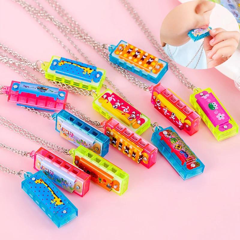1/3/5Pcs Cartoon Mini Harmonica with Necklace Musical Instrument Toys for Kids Birthday Party Favors  Shower Pinata Fillers Toy