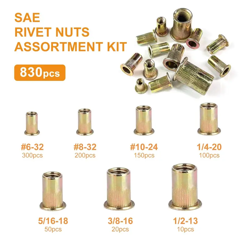 Metric & SAE Rivet Nut Assortment Kit(300 Pcs), M3 M4 M5 M6 M8 M10 M12#8-32#10-2 - View #10