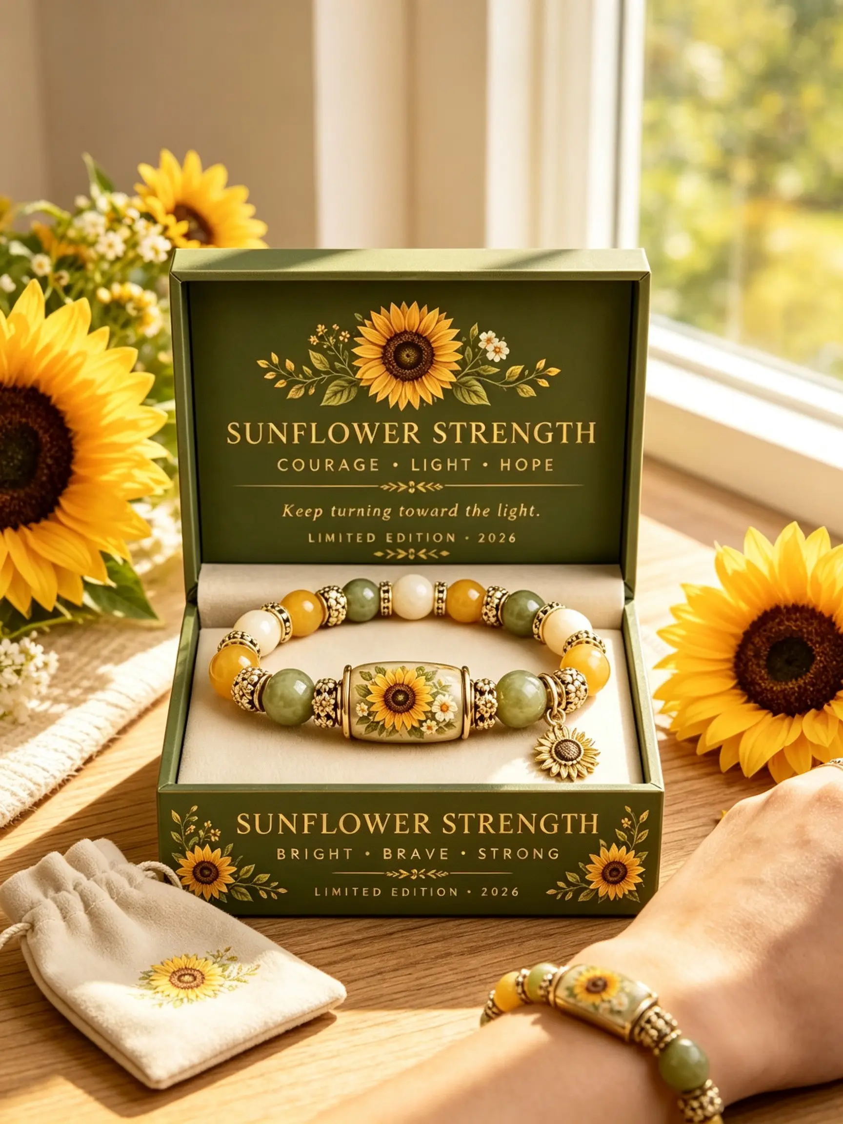 Sunflower Charm Bracelet for Women, Beaded Jewelry with Enamel Flower Pendant, Perfect Gift for Birthday Christmas Graduation