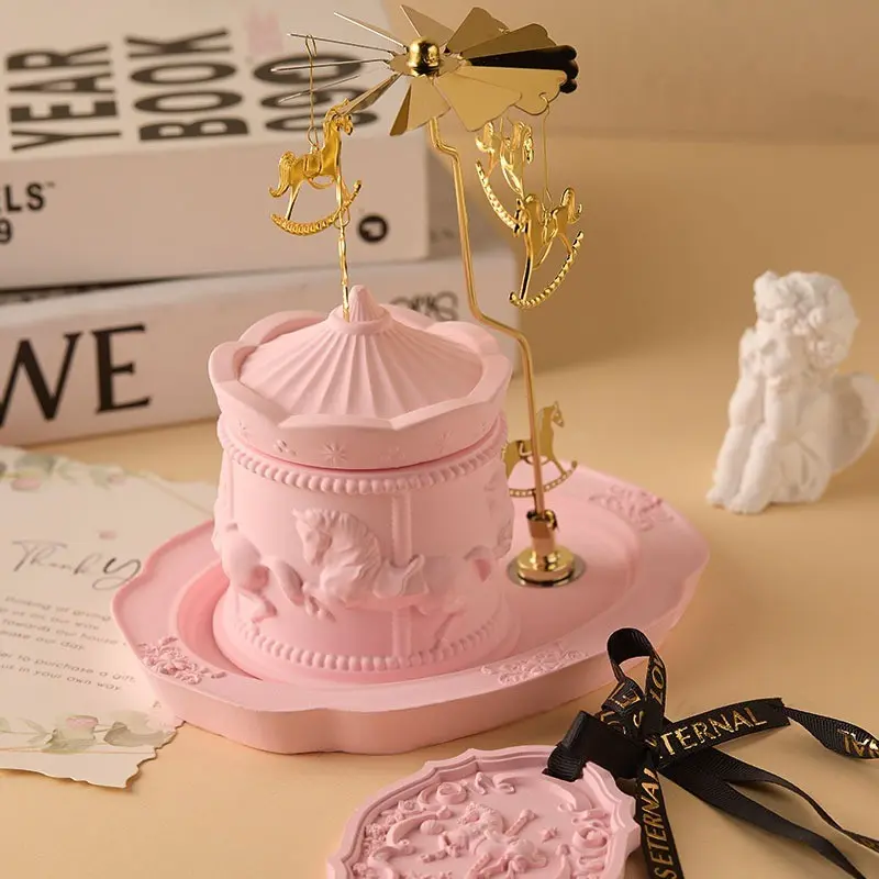 Rotating Carousel Scented Candle Set, Creative Horse Lamp Fragrance Decor, Birthday Gift, Year of the Horse Souvenir, Handmade Craftsmanship, Decorative Candle