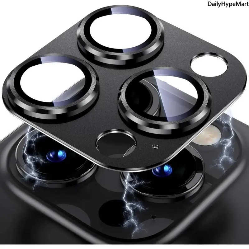 Metal Frame Tempered Glass Camera Lens Protector for iPhone, Smartphone, Cellphone Handheld Devices with Protective Casing
