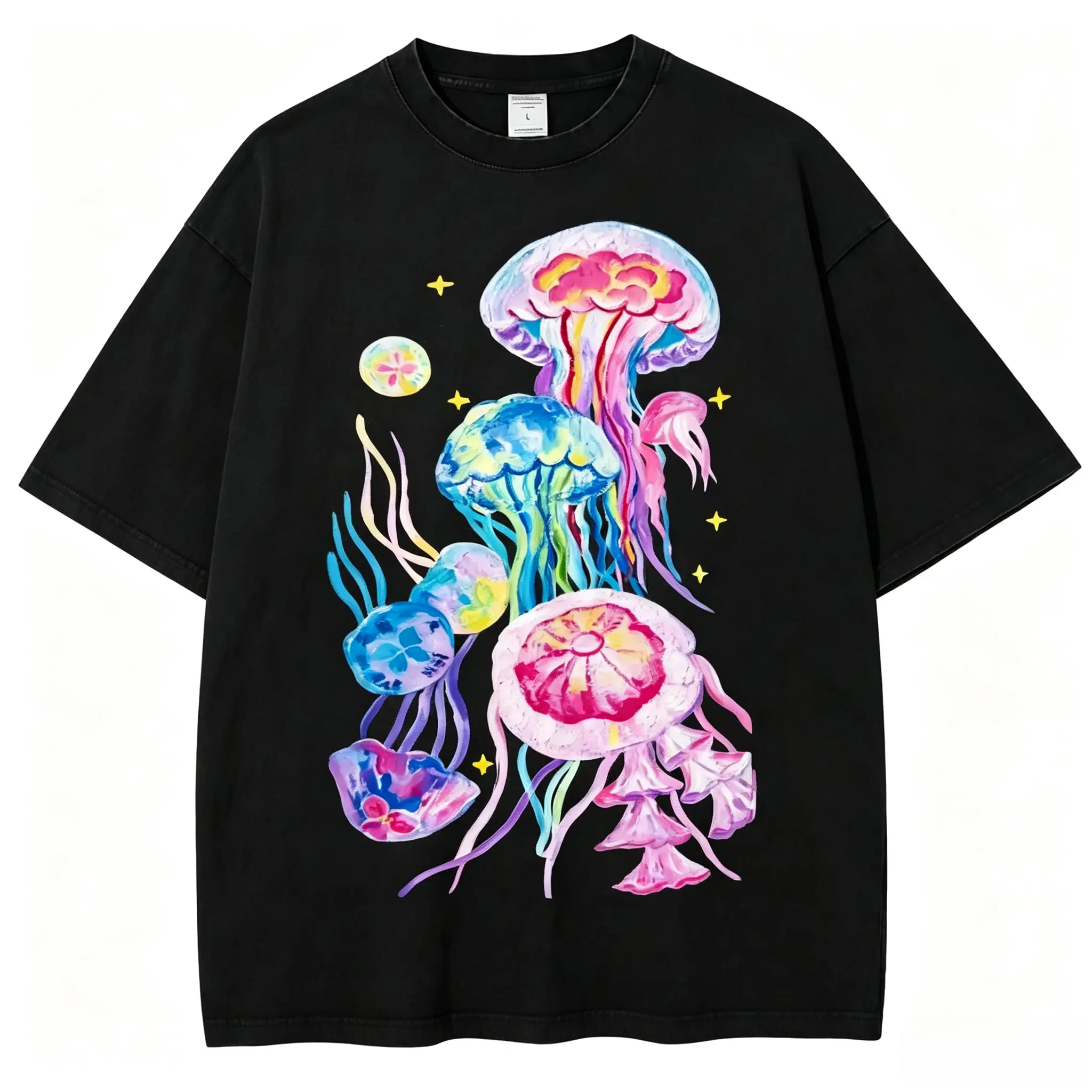 Watercolor Rainbow Jellyfish Sea Life Vintage Tee 90s Graphic Tees Men's t Shirts Graphic Tee t Shirts Funny Graphic Tee Good Graphic Tees Men's Graphic Tees Streetwear Outfits Men Vacation Outfits Oversized Tshirt Men