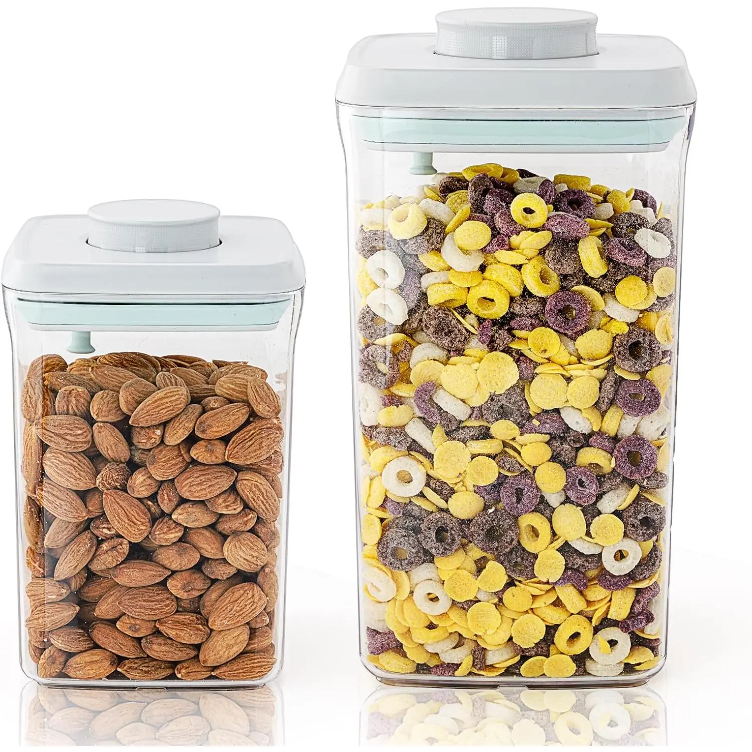 2 Pack Pop-Top Airtight Food Storage Containers, 2.0 Qt & 0.9 Qt Clear Stackable Pantry Canisters, BPA-Free Dry Food Organizers