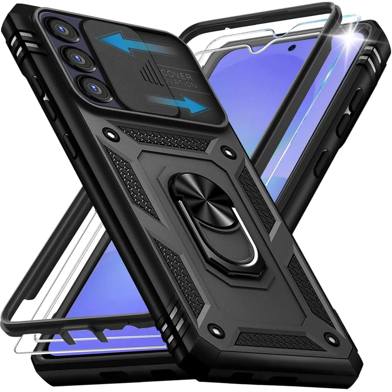 Case for Samsung Galaxy A36 5G,Samsung A36 Case with Camera Cover & 2 Pcs Screen Protectors,[Military Grade 20ft.] Shockproof/360° Magnetic Kickstand Protective Case for Galaxy A 36 5G Black