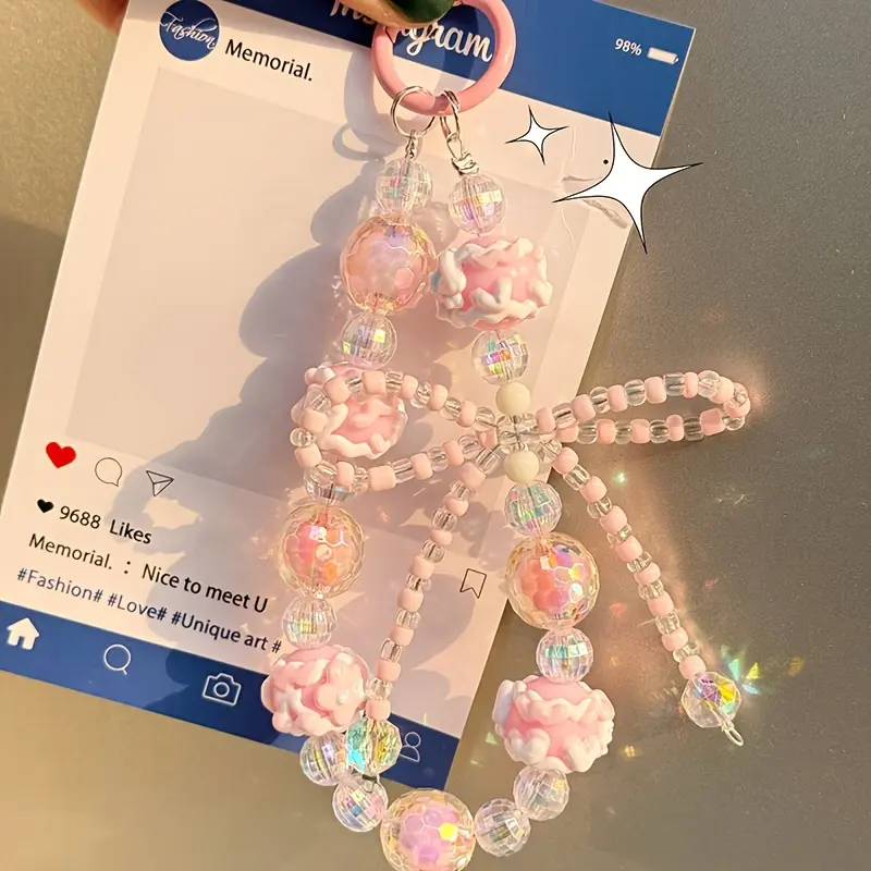 Girl-hearted Cartoon Beaded Phone Charm, an Ins-style Cute and Versatile Accessory That Can Be Used as a Bag/key/CCD Lanyard. Featuring a Clear Blue and White Color Palette, Paired with a Three-dimensional Soft and Adorable Cartoon Design