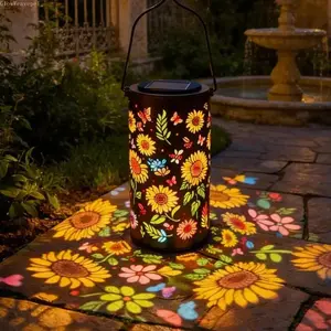 Household Solar Garden Lantern, Colorful Sunflower Shadow Projection Waterproof Metal Light, For Patio And Backyard Decor, Fairycore Aesthetic Durable Landscape Illumination