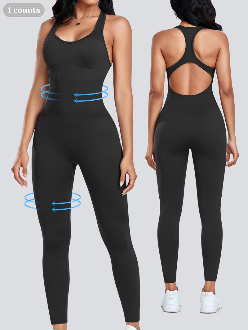 Shapewear Jumpsuit for Women, Tummy Control Cut Out Backless Racerback Bodycon Jumpsuit, Sexy Padded Bra Unitard, All Season Activewear, Backless Sports Jumpsuit