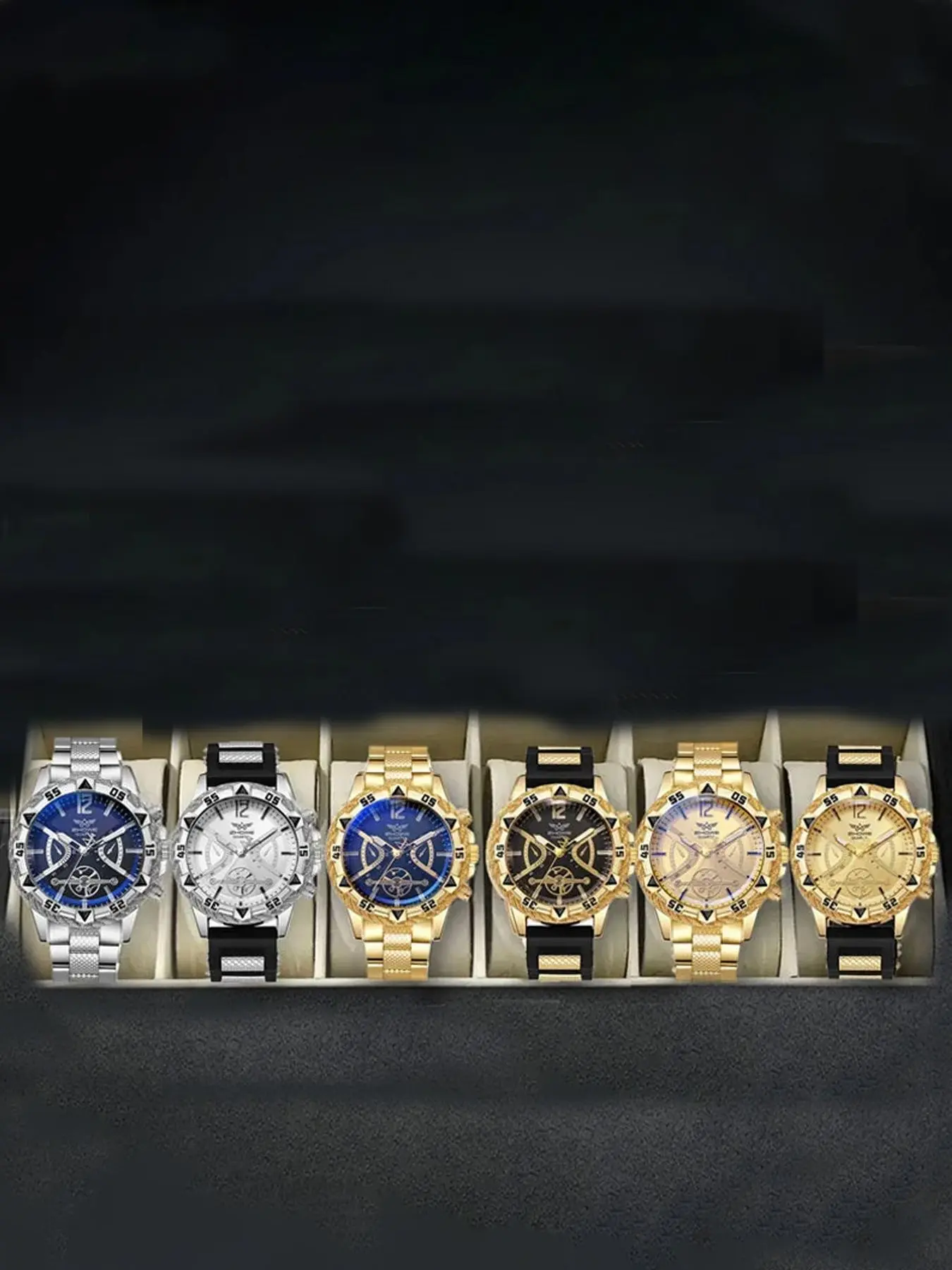 6-piece men's steel strip fashion party, fashion watch, men's gift, men's gift, Exquisite Watch Set, Quartz Dial, Analog Quartz Watches, Fashionable Party Watch