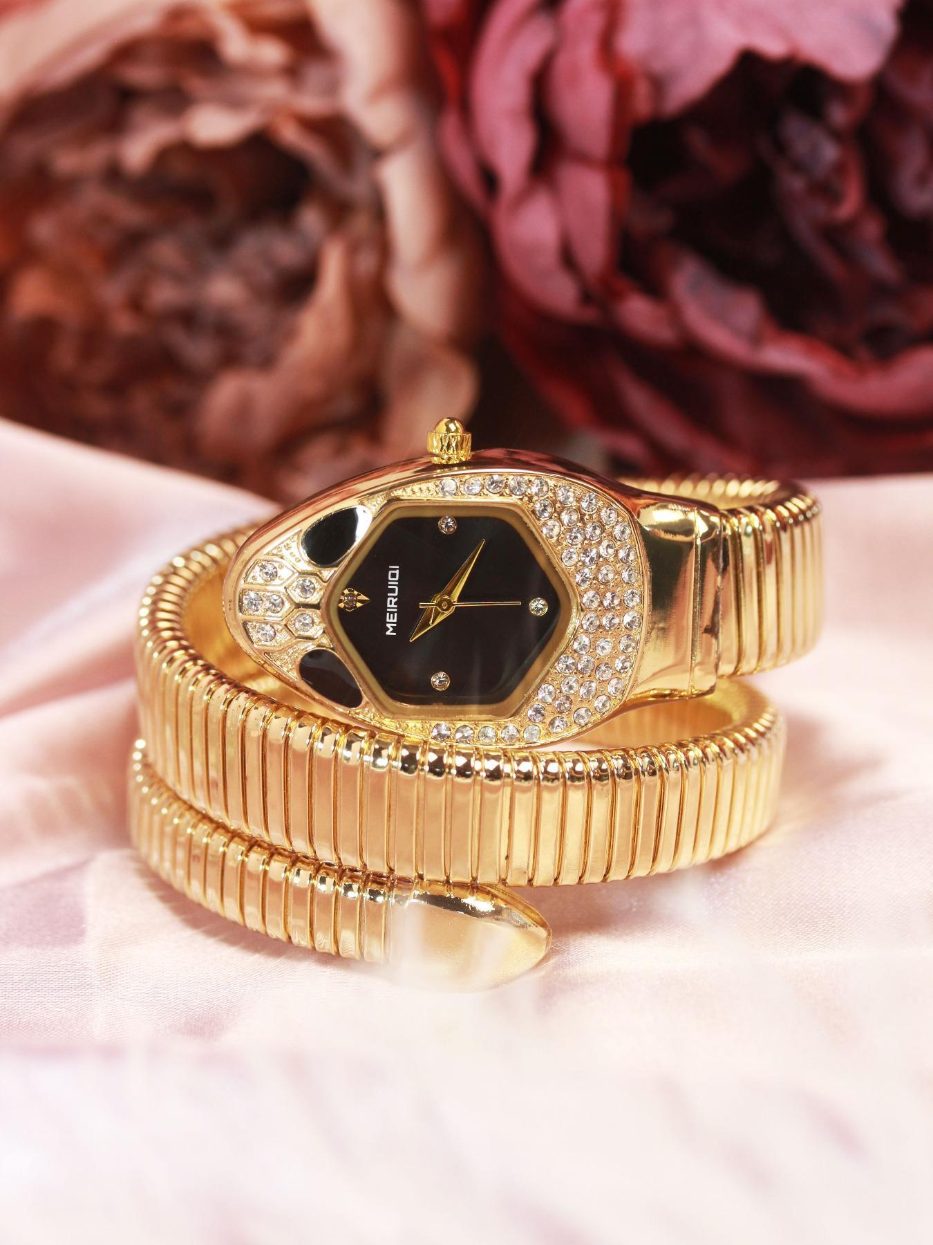 Women's Elegant Snake Design Quartz Watch & Jewelry Set, Including Wristwatch & Bangle Bracelet & Ring & Pendant Necklace, Fashion Watch Set for Gift with Box