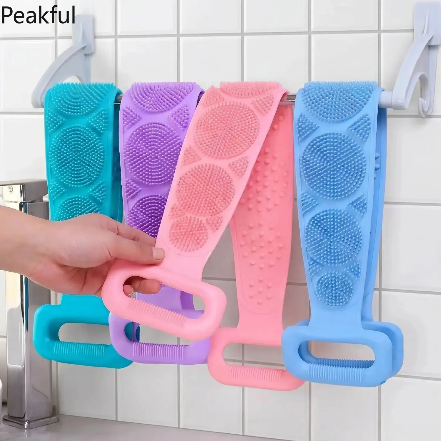 Ergonomic Silicone Back Scrubber, Long Handle Body Brush with Dual Texture for Exfoliation and Massage, Improves Blood Circulation, Portable, Great for Men & Women