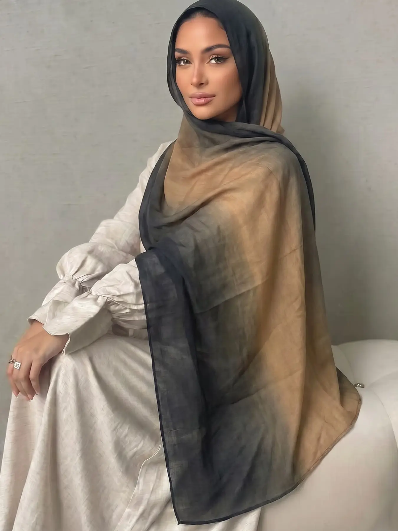 Women's Sugar Gradient Cotton Linen Hijab For Muslim, Breathable Versatile Head Scarf, Simple Abaya Accessory, Elegant Tie Dye Pattern, Muslims