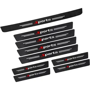 9 PCS Car Door Sill Protector Carbon Fiber Rear Bumper Guard Strip Leather Threshold Sticker Anti-Scratch Auto Door Entry Guards Universal for Most Vehicles Black