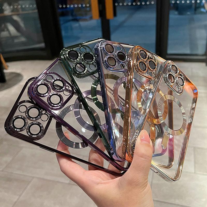 Luxury Magnetic For Magsafe Wireless Charge Plating Clear Case For iPhone 12 13 14 15 16 17 Air Pro Plus Max Shockproof Silicone Cover