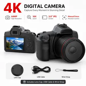 4K 16X Anti-shake Optical Zoom Video Camera, 64MP High Resolution Night Vision Video Camera, 3 Inch IPS Screen Dual Lens Large Aperture Digital Camera