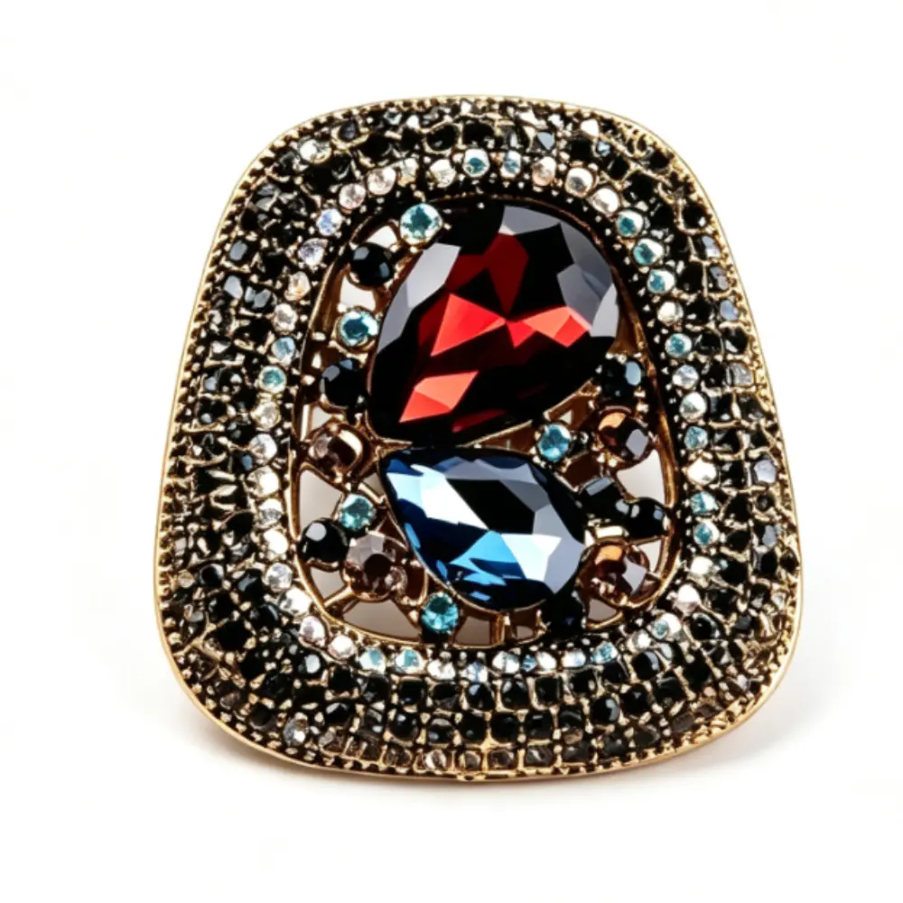 Antique Bronze Square Brooch Large Red Blue Marquise Rhinestone Multi Color Tiny Crystal Unisex Luxury Evening Dress Corsage Pin