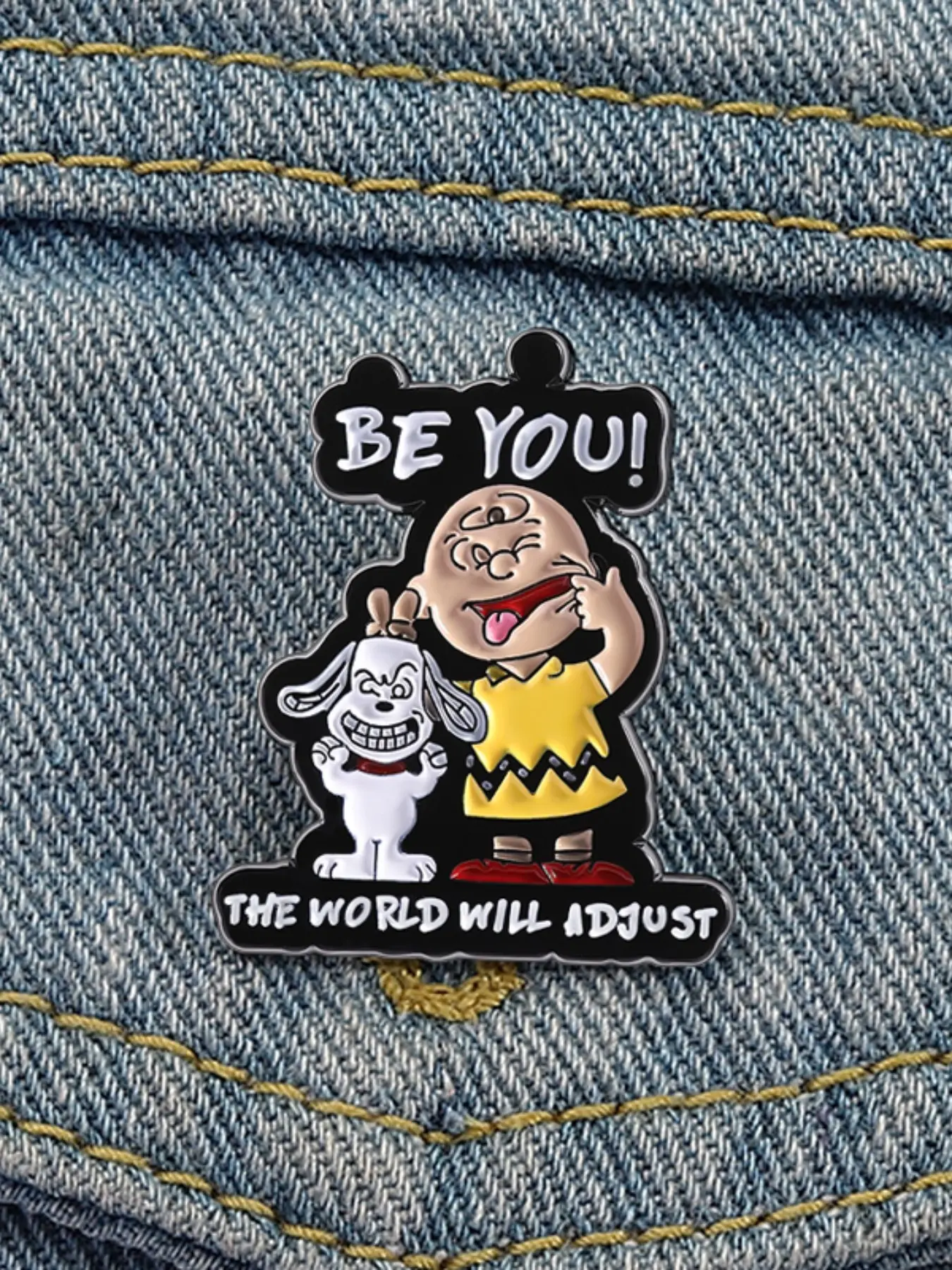 Peanuts Cartoon Character Enamel Pin Be You The World Will Adjust Anime Figures Charlie Brow and Snoopy Metal Brooch Lapel Backpack Badge Fashion Jewelry Accessories Gift for Friends