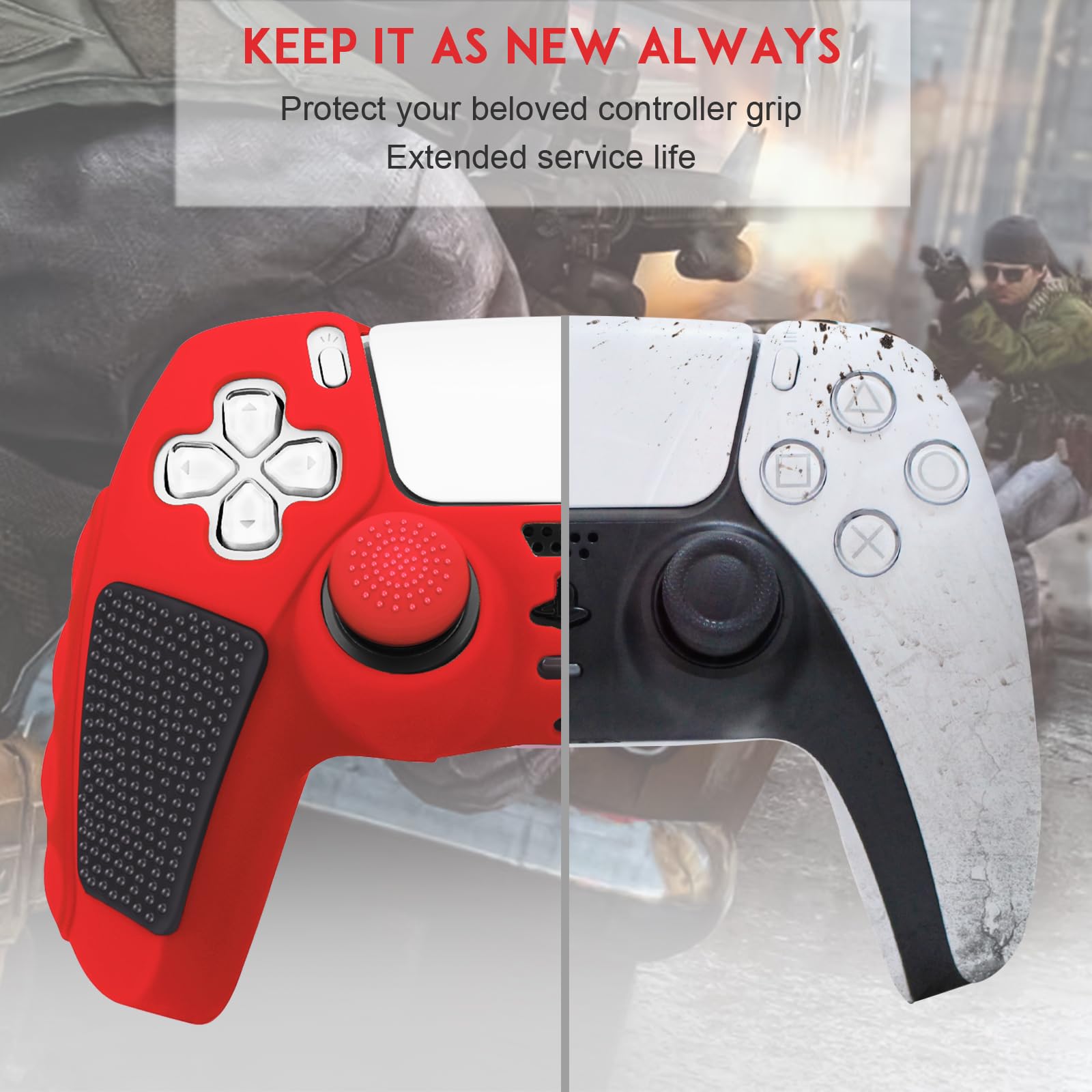 Game Controller Non-slip Protective Case with 8 Thumb Grip Cap, Silicone Soft Shell Game Controller Protective Cover, Console Accessories for PS5 Tech Accessories