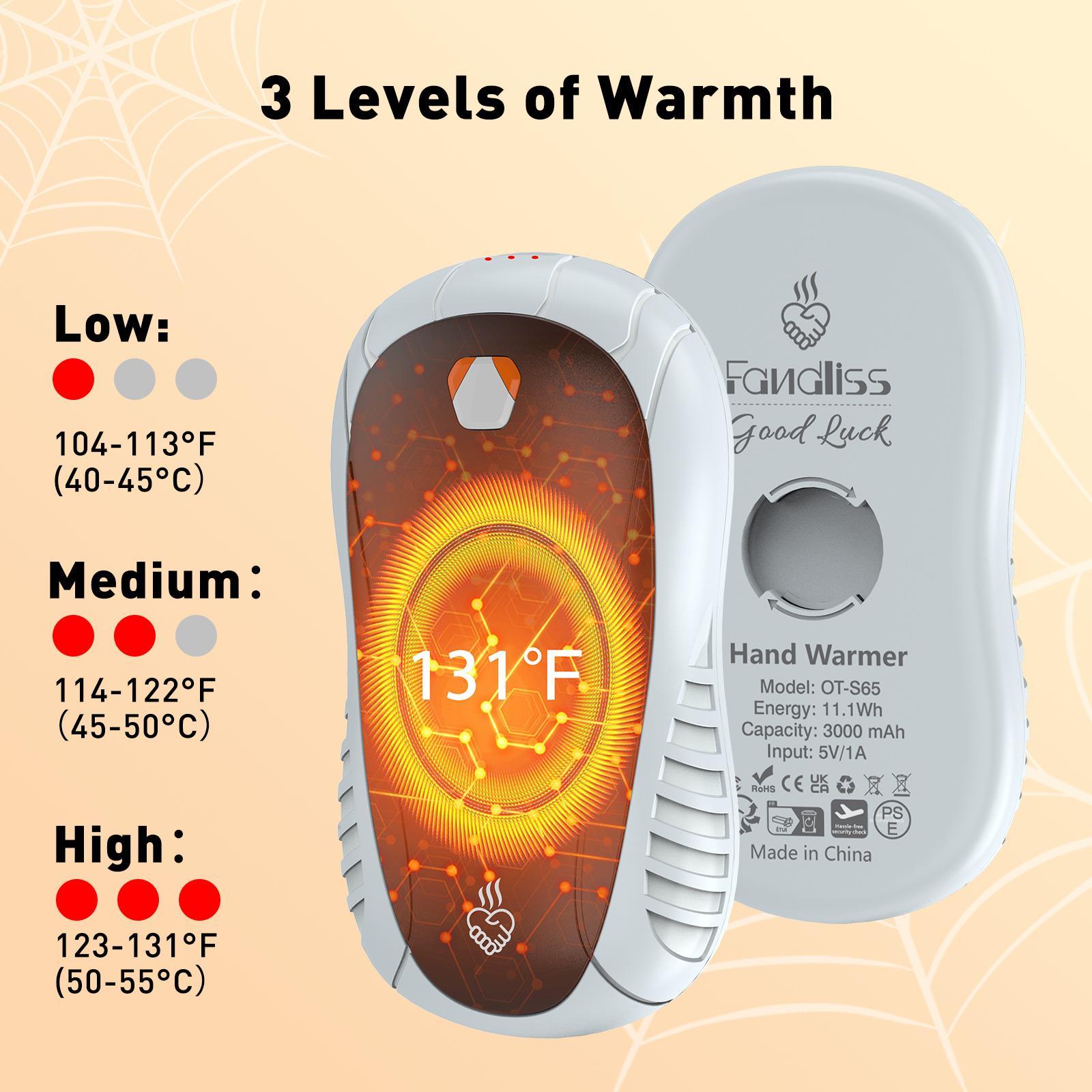 Portable Hand Warmer, 2 Counts/set Rechargeable Hand Warmer, 3 Temperature Control Pocket Size Electric Hand Warmer for Outdoor, Golf, Hunting
