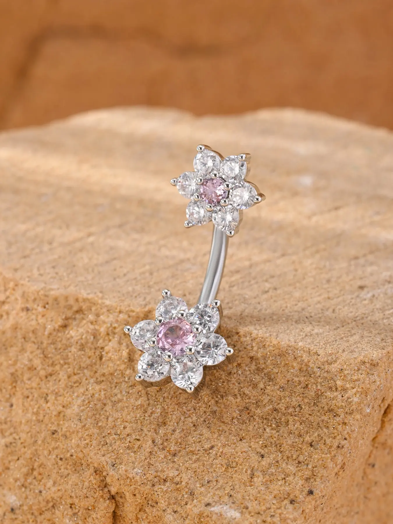 Elegant Plant Flower Belly Ring, Navel Ring, 316L Stainless Steel, 14k Gold Plated, 23 Cubic Zirconia, Durable and Fashionable, Perfect Gift, Belly Piercing Jewelry