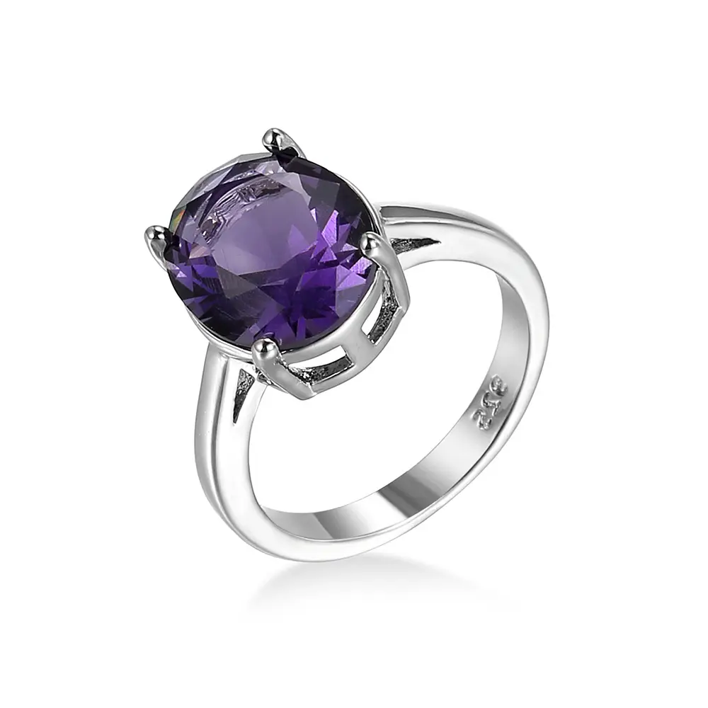 Natural Purple Amethyst Ring 925 Silver Teardrop Rectangle Crystal Solitaire Rings for Women Vintage Halo Filigree Band Wedding Birthday Gift