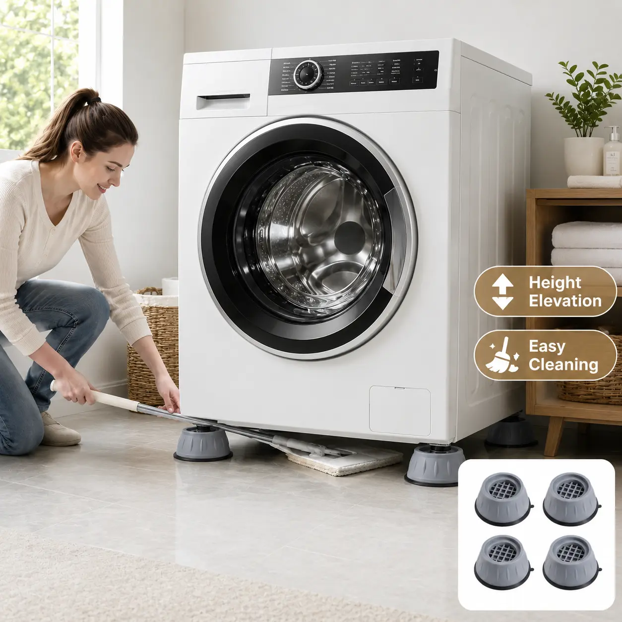 Plastic Washer & Dryer Anti-Vibration Pads - Set of 4 High-Density Appliance Stabilizers, Durable Laundry Home Bathroom Supplies Accessories, Set Of Four